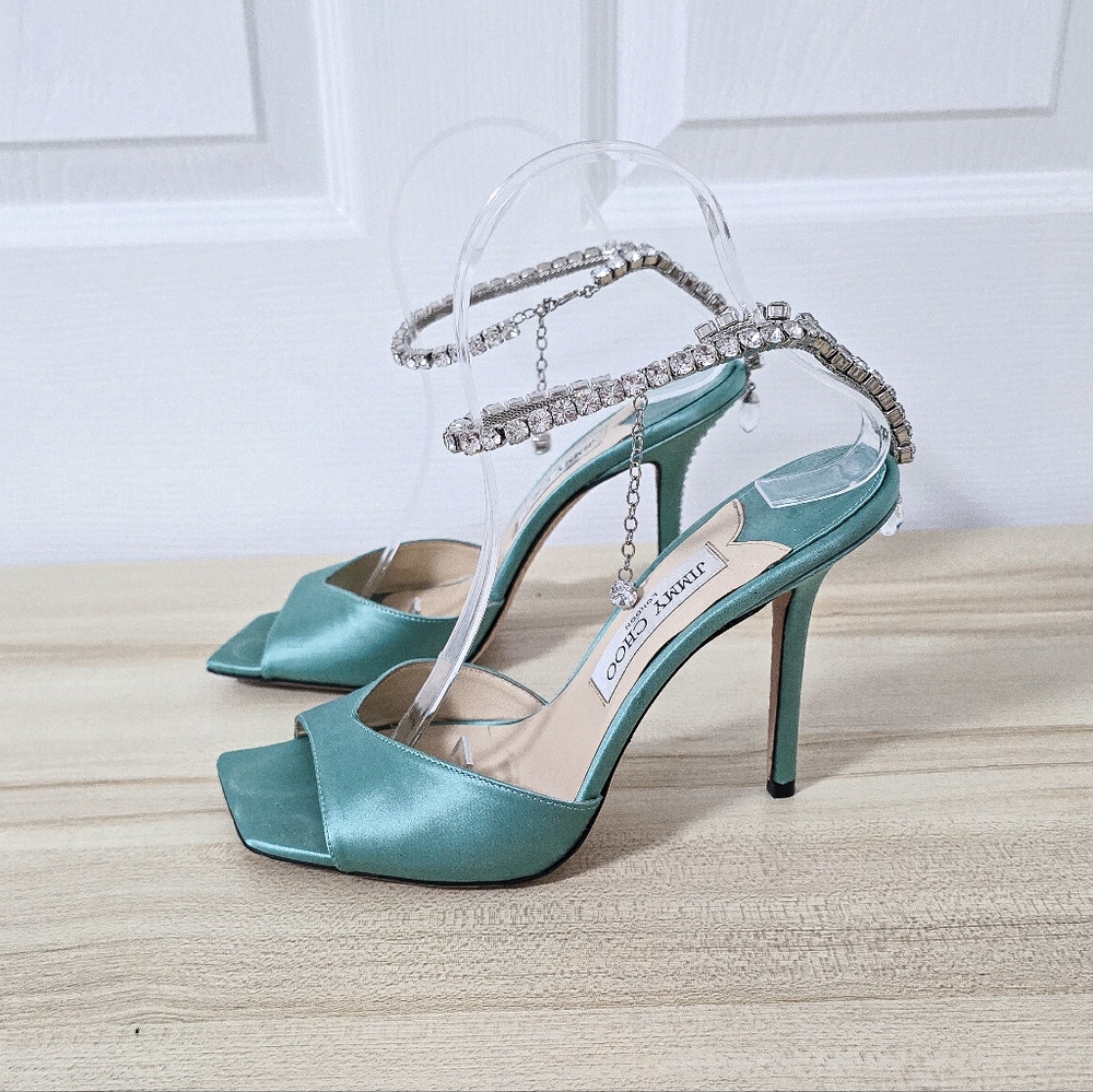 Jimmy Choo Saeda 100 Satin Crystal Embellished Sandals Size 39/9 - Picture 11 of 16